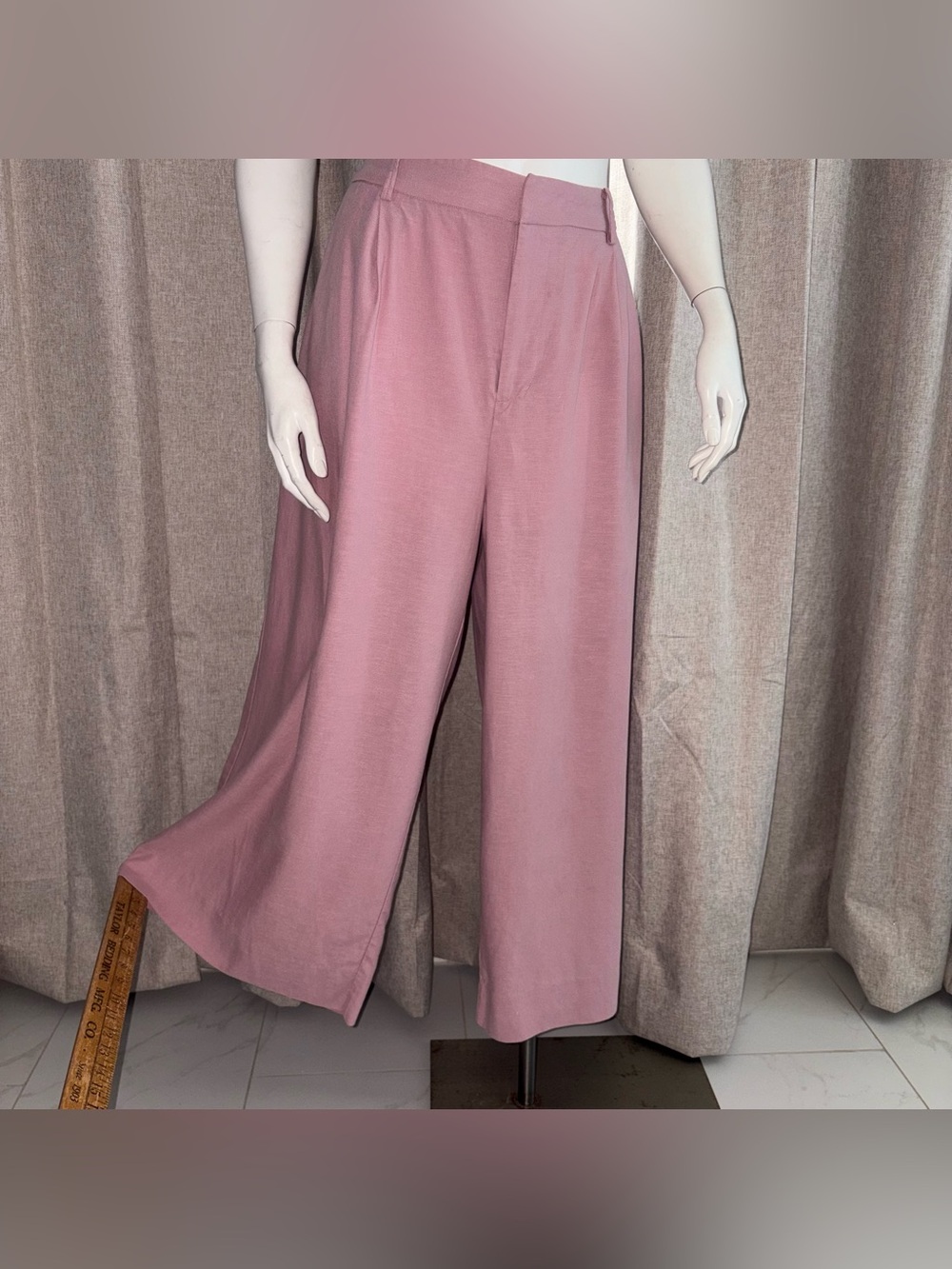 Ryegrass Women's  High Rise Wide Leg Crop Linen Blend Pink Pants Size 14